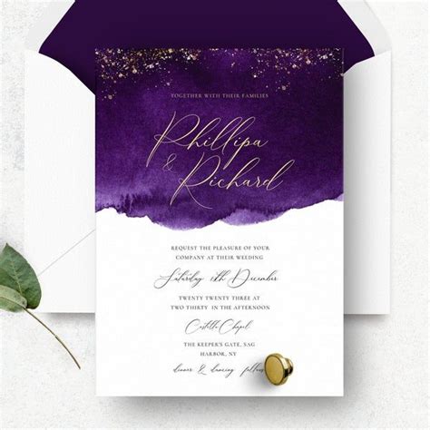 purple and gold wedding invitations|purple gold and ivory reception.